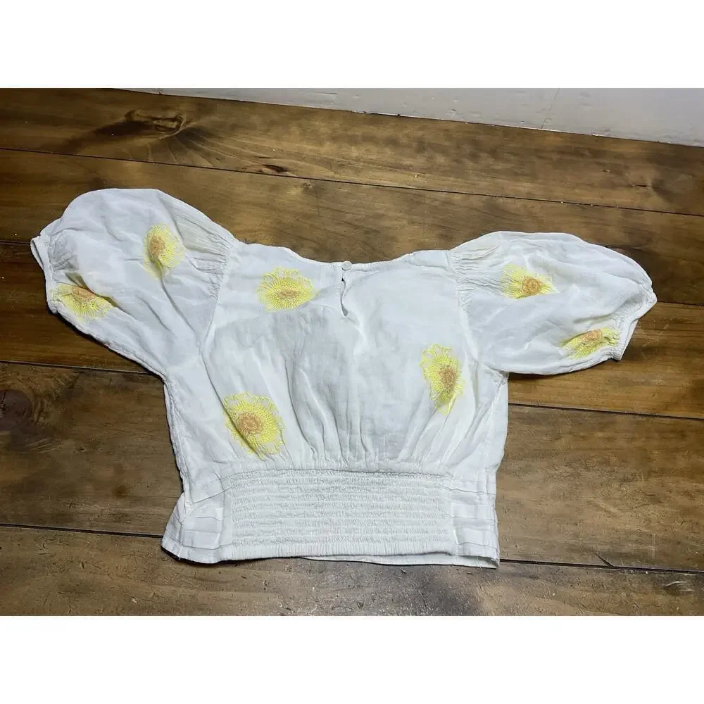 Free People My Girl Embroidered Sunflower Blouse Women’s Size XS